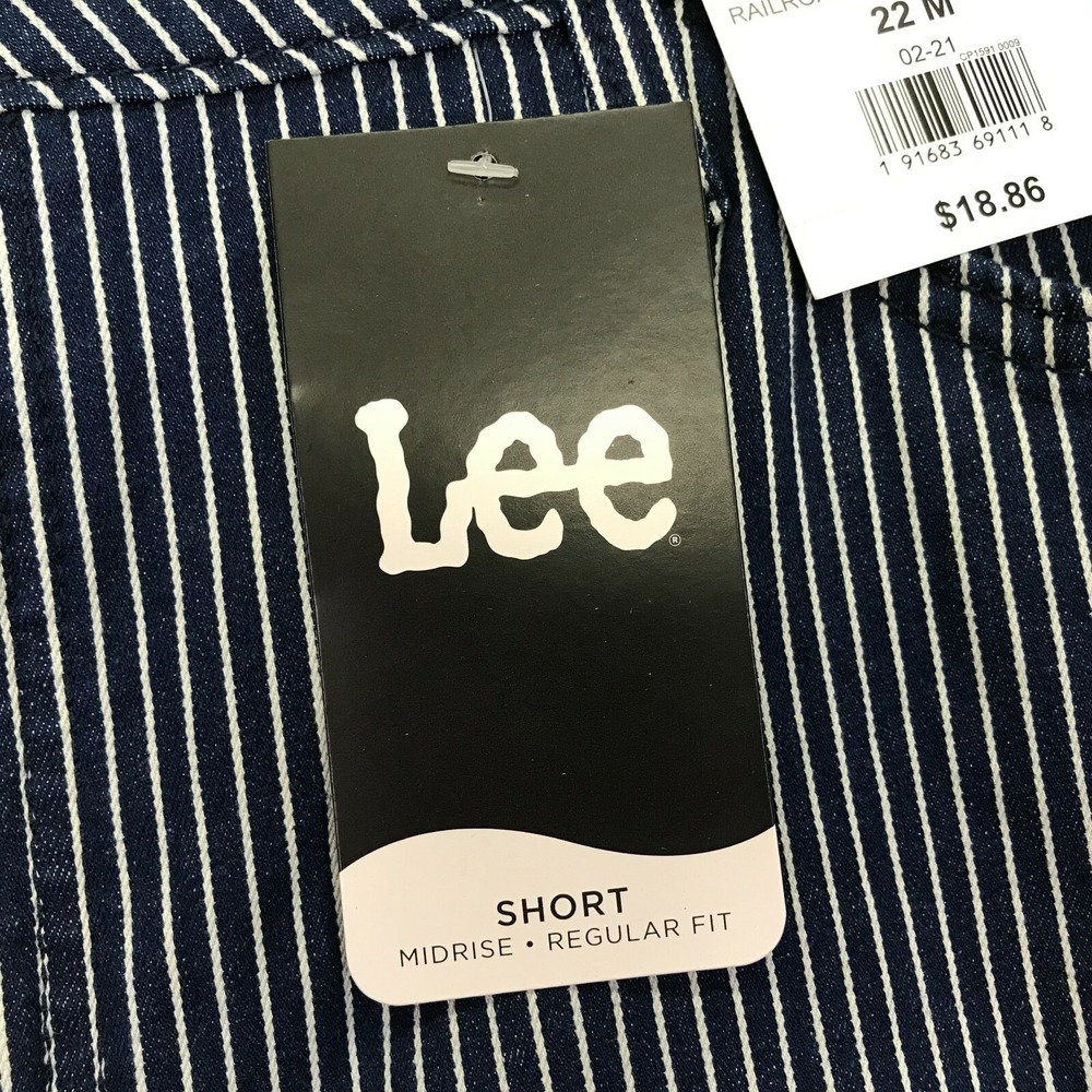 Lee Denim Shorts Womens 22M Blue Railroad Striped Mid Rise Regular Fit - Picture 2 of 9